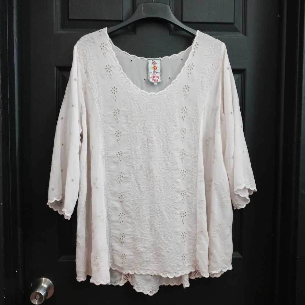Johnny Was Pale Pink Eyelet Tunic Top